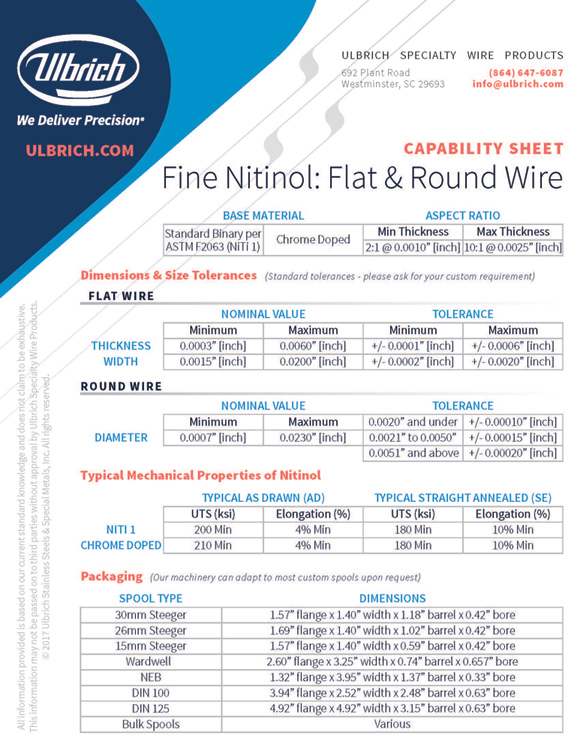 Ulbrich Nitinol Fine & Flat Wire from Champeau Sourcing Solutions
